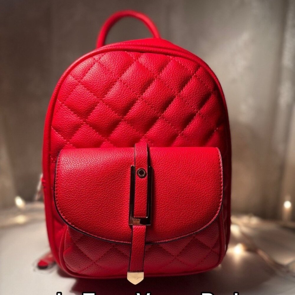 La Terre Vegan Red Leather Fashion Handbag Backpack, Designer Bag